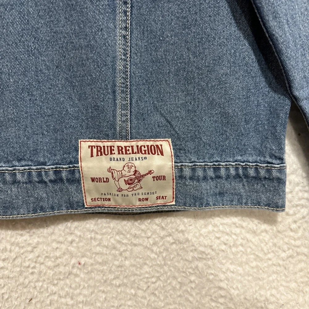 True Religion JESSE SN Trucker Jacket Men's M Medium Wash Denim Chest Pockets‎